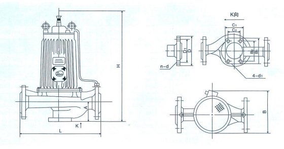 屏蔽式管道離心泵的安裝尺寸圖