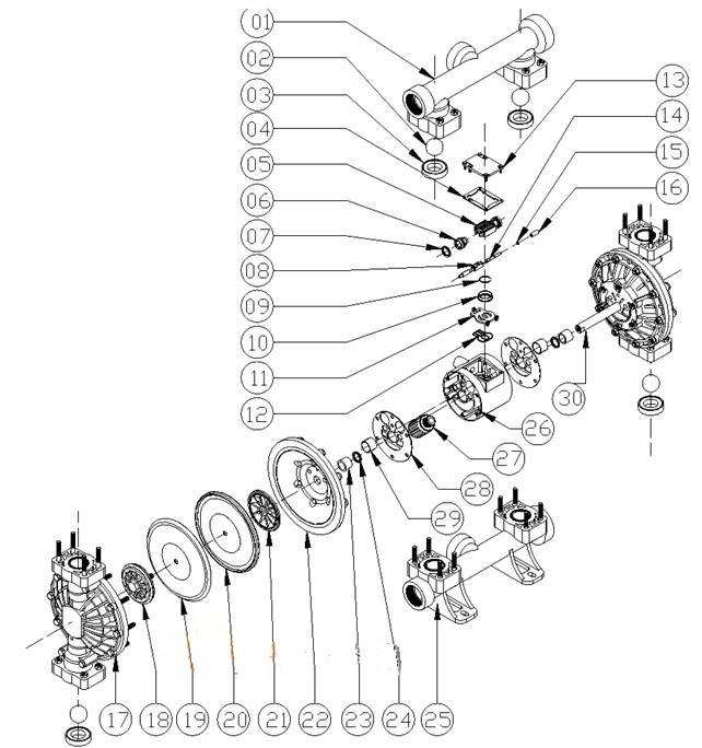 氣動隔膜泵配件分解圖